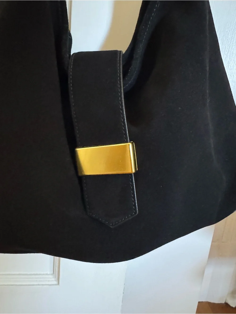 J.Crew - Berkeley Black Suede Chainlink Shoulder Hobo Bag w/ Gold Hardware